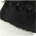 Black Lady′s Shearing Leather and Fur Jacket Long Style Fox Fur